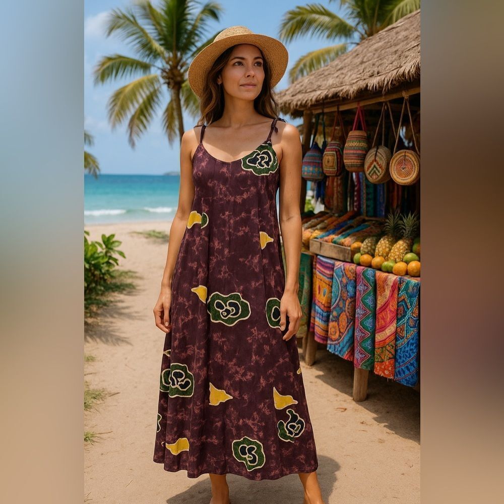 🌿 Gecko Batik Handmade Batik Sundress – Boho Island Style – Size M (Adj Straps)